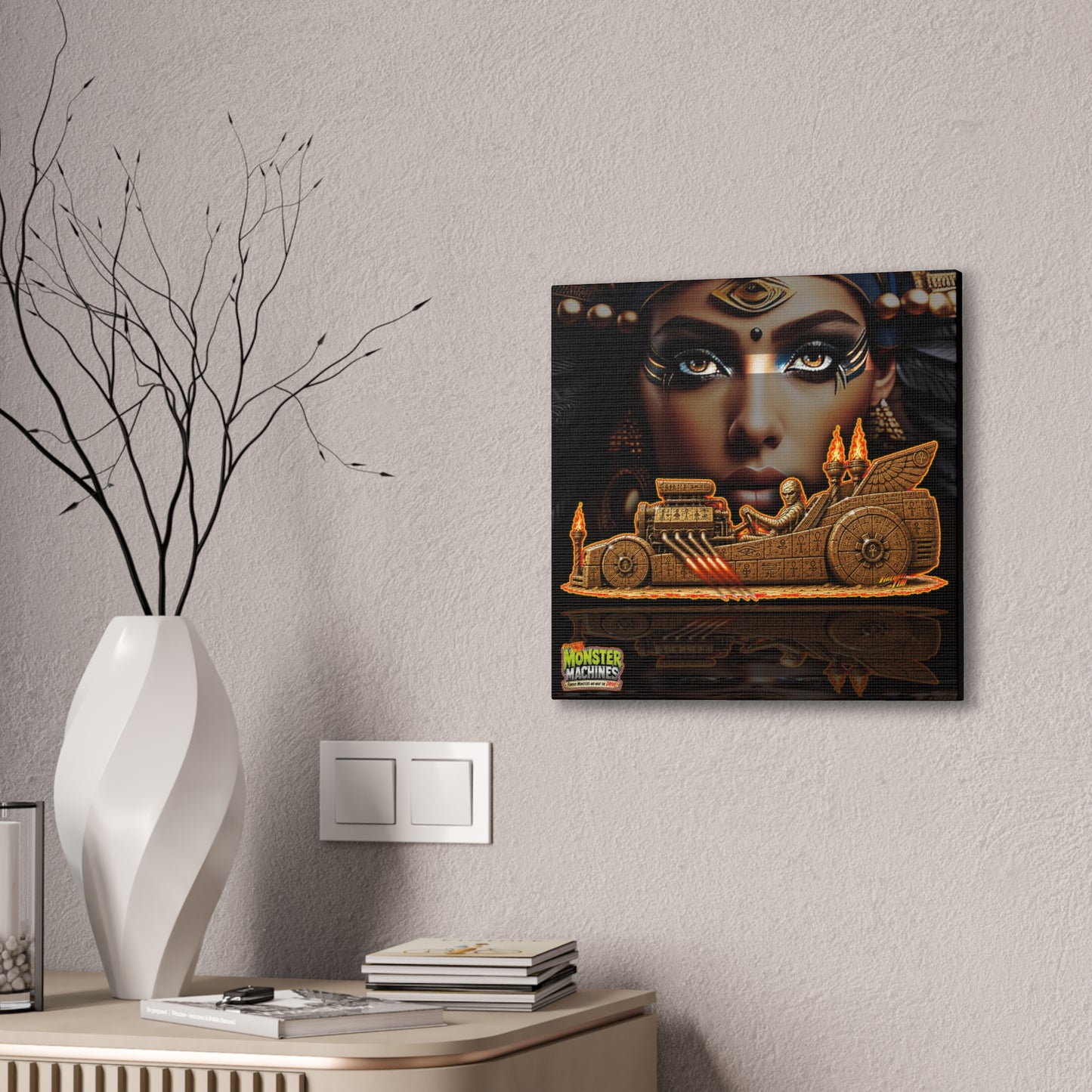 MONSTER MACHINES The Mummy Halloween Collectible Fireball Art Canvas Stretched Print