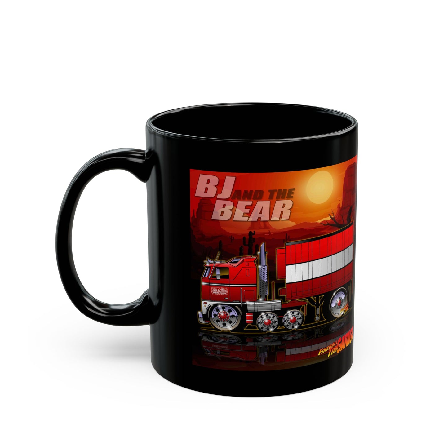 BJ AND THE BEAR TV Show Semi Truck Concept Art Black Coffee Mug 11oz