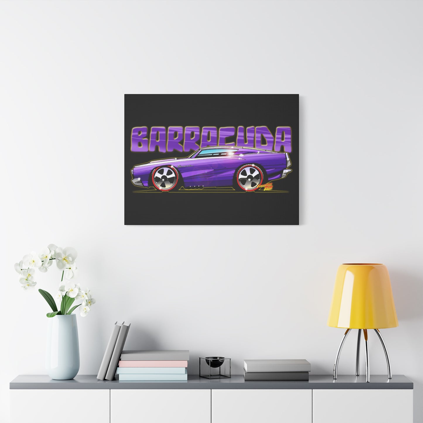 PLYMOUTH BARRACUDA Fireball Art Canvas Wall Print