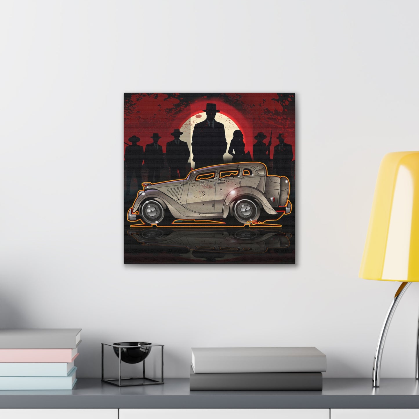 BONNIE & CLYDE 1934 Ford Model 730 Deluxe Sedan Fireball Art Canvas Print - 12x12