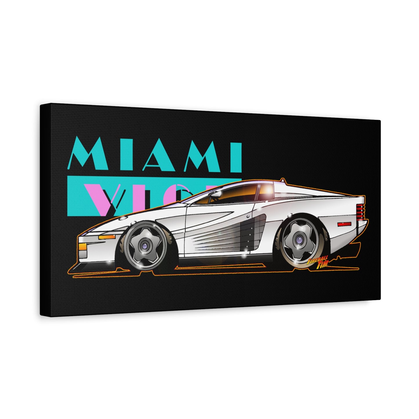 MIAMI VICE FERRARI TESTAROSSA Fireball Canvas Art Wall Print