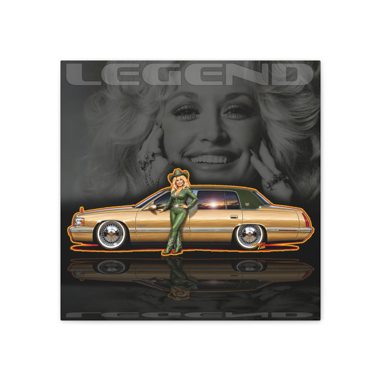 DOLLY PARTON TRIBUTE 1997 Cadillac DeVille Collectible Fireball Art Canvas Stretched Print