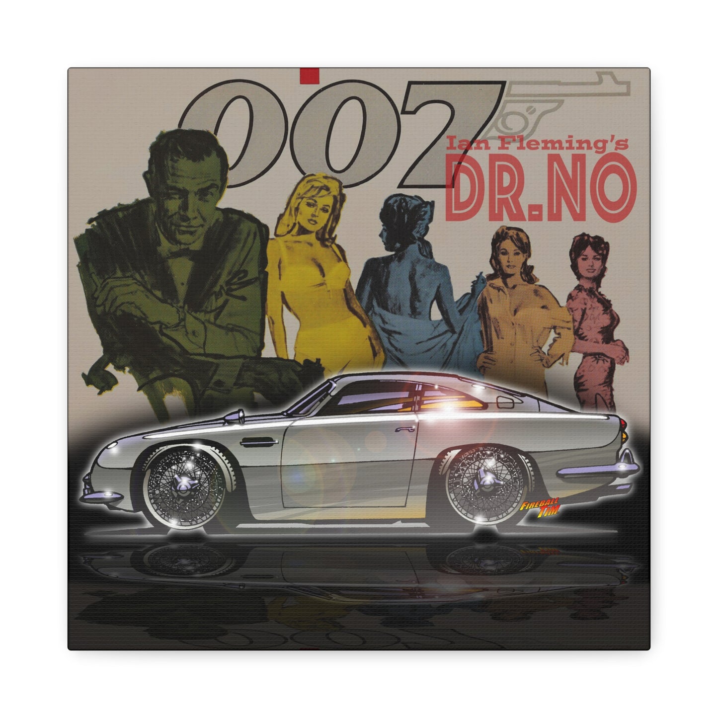 DR. NO ASTON MARTIN DB5 James Bond Fireball Art Canvas Wall Print - 3 Sizes