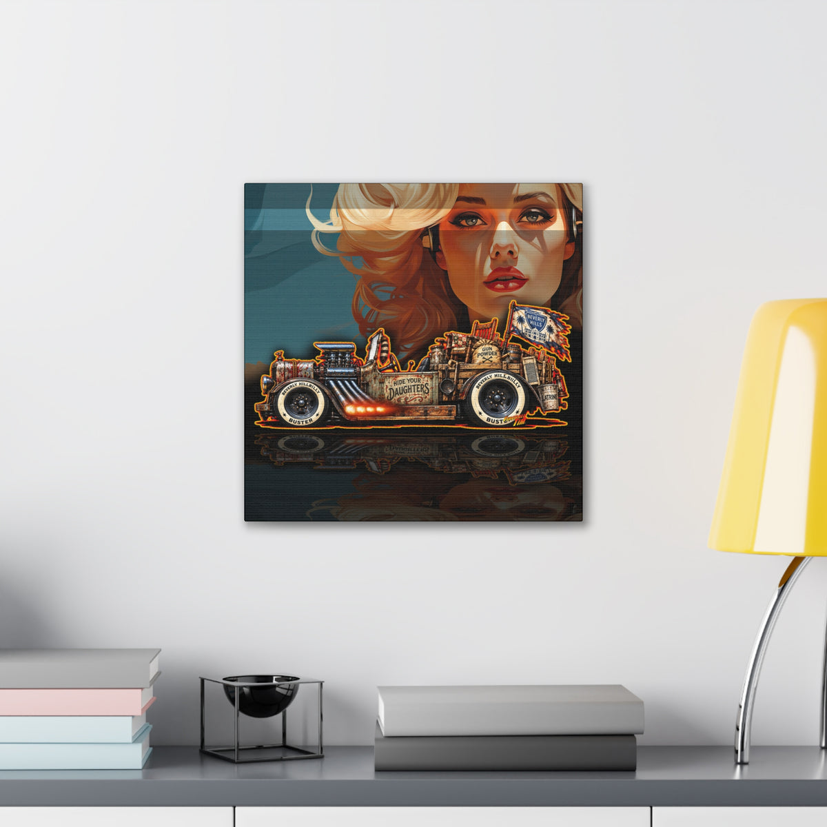BEVERLY HILLBILLIES Hillbilly Buster Hot Rod Collectible Fireball Art Canvas Stretched Print