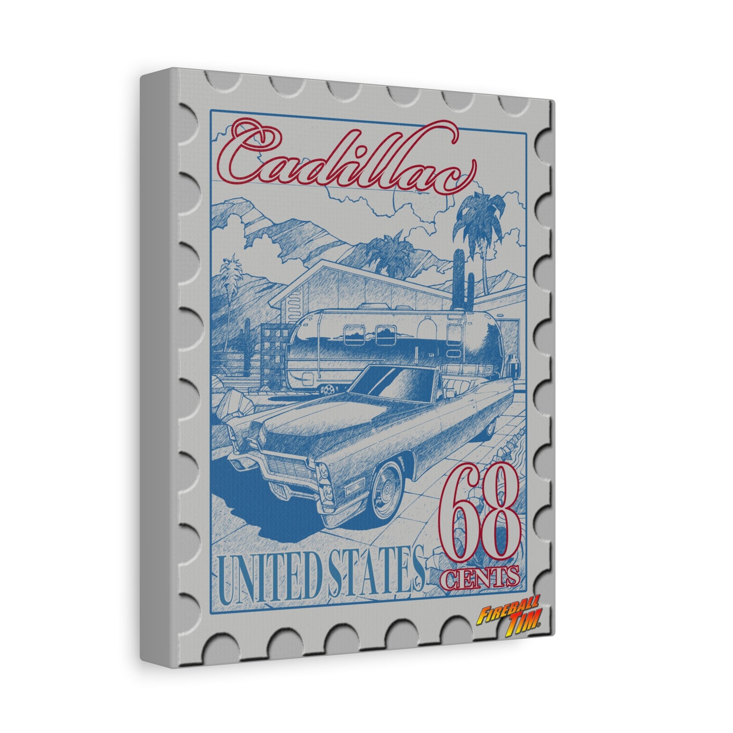 CADILLAC VINTAGE TRAILER 1968 Postage Stamp Fireball Art Canvas Print
