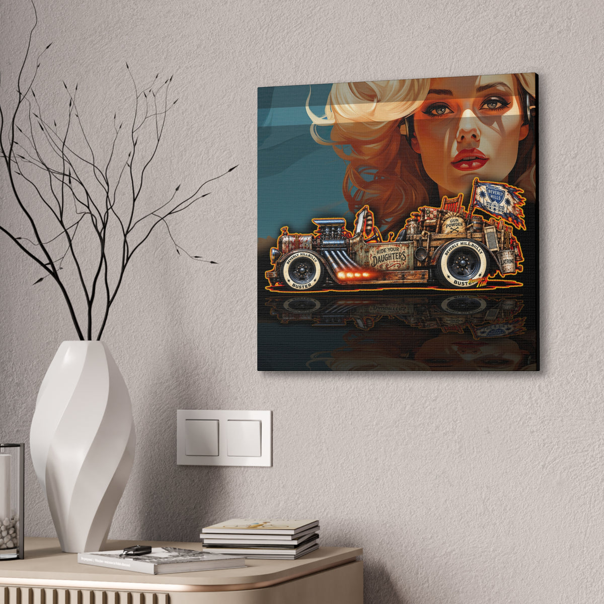 BEVERLY HILLBILLIES Hillbilly Buster Hot Rod Collectible Fireball Art Canvas Stretched Print