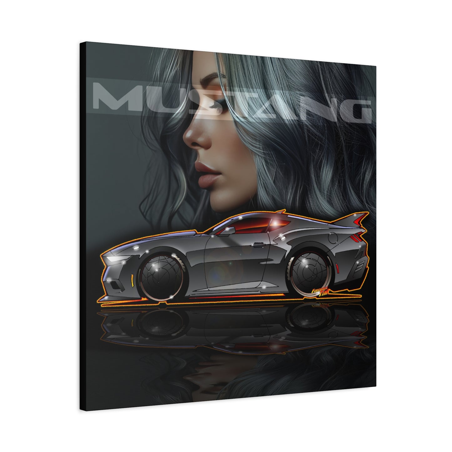 FORD MUSTANG 2025 Silver Streak Fireball Art Canvas Print