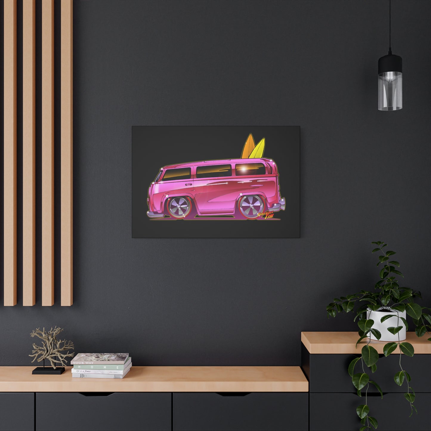 HOT WHEELS PINK BEACH BOMB BUS Fireball Art Canvas Print