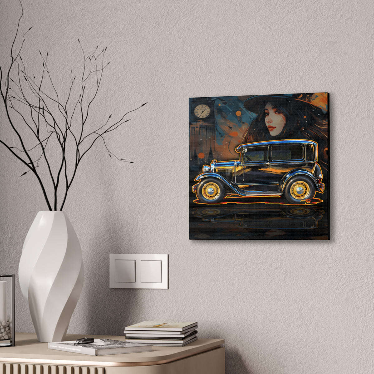 FORD MODEL A 1930 Vintage Collectible Fireball Art Canvas Stretched Print