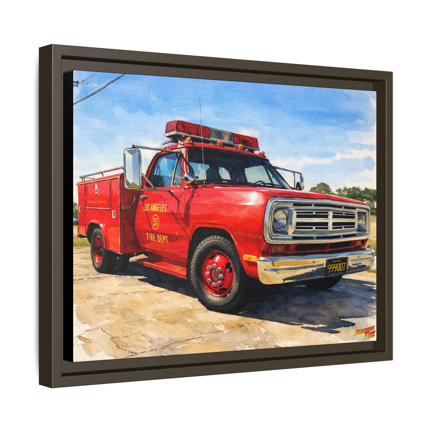 EMERGENCY SQUAD 51 WATERCOLOR PAINTING Fireball TV Car Canvas Print - Framed | Wall Art 24x18