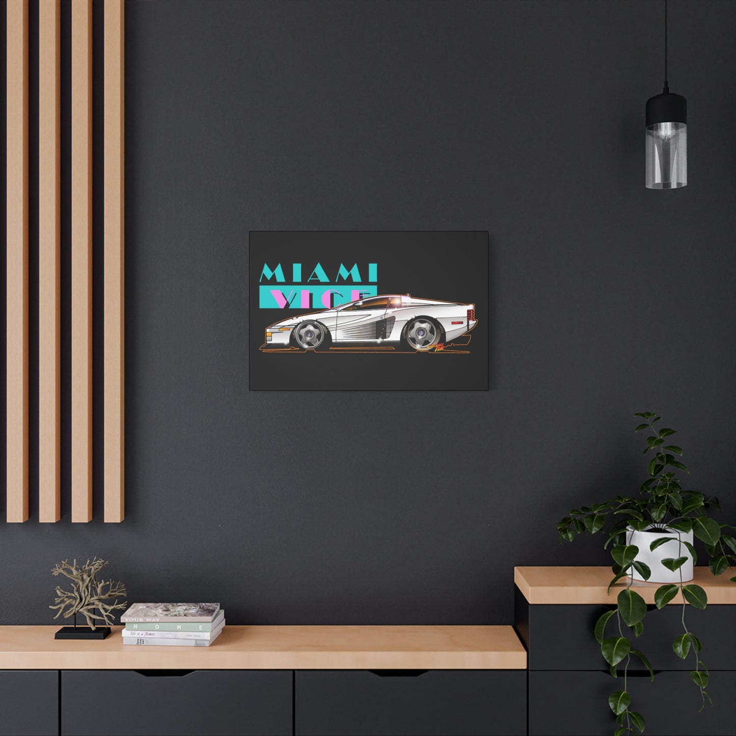 MIAMI VICE FERRARI TESTAROSSA Fireball Canvas Art Wall Print