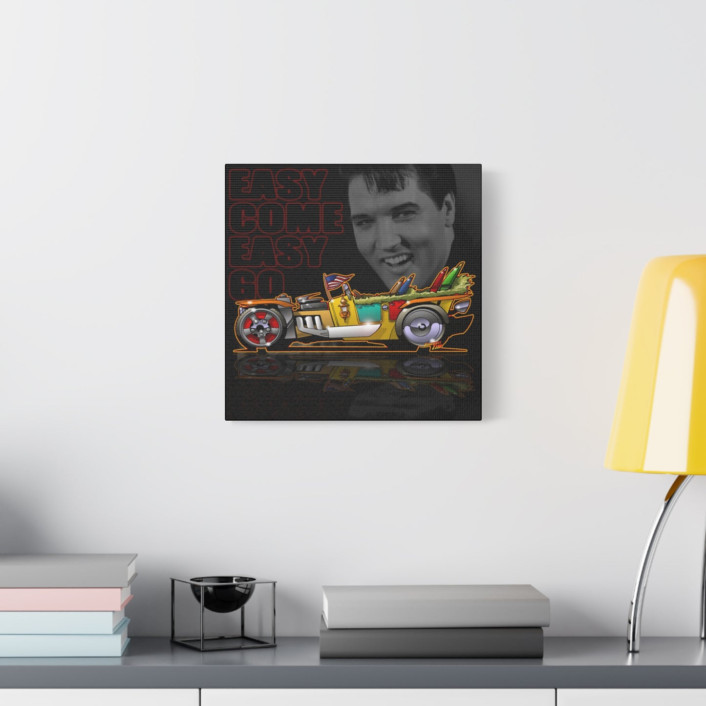 MONGREL T HOT ROD Elvis Easy Come Easy Go Fireball Canvas Art Wall Print