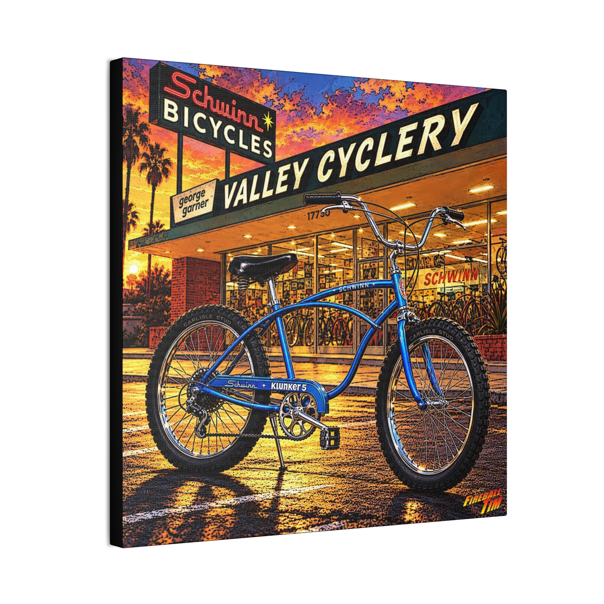 SCHWINN KLUNKER 5 BICYCLE Collectible Fireball Art Canvas Stretched Print