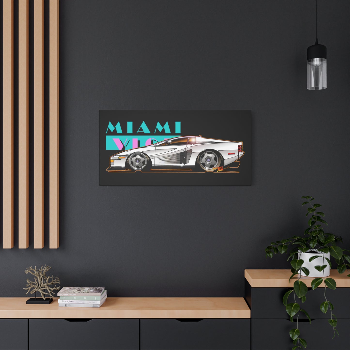 MIAMI VICE FERRARI TESTAROSSA Fireball Canvas Art Wall Print