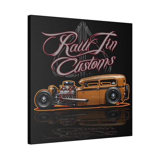 RAWTIN CUSTOMS HOT ROD Collectible Fireball Art Canvas Stretched Print