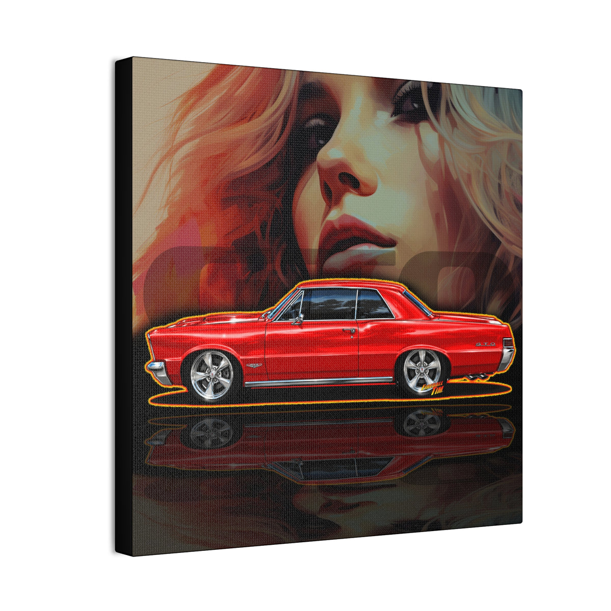 PONTIAC GTO 1965 Collectible Fireball Art Canvas Stretched Print