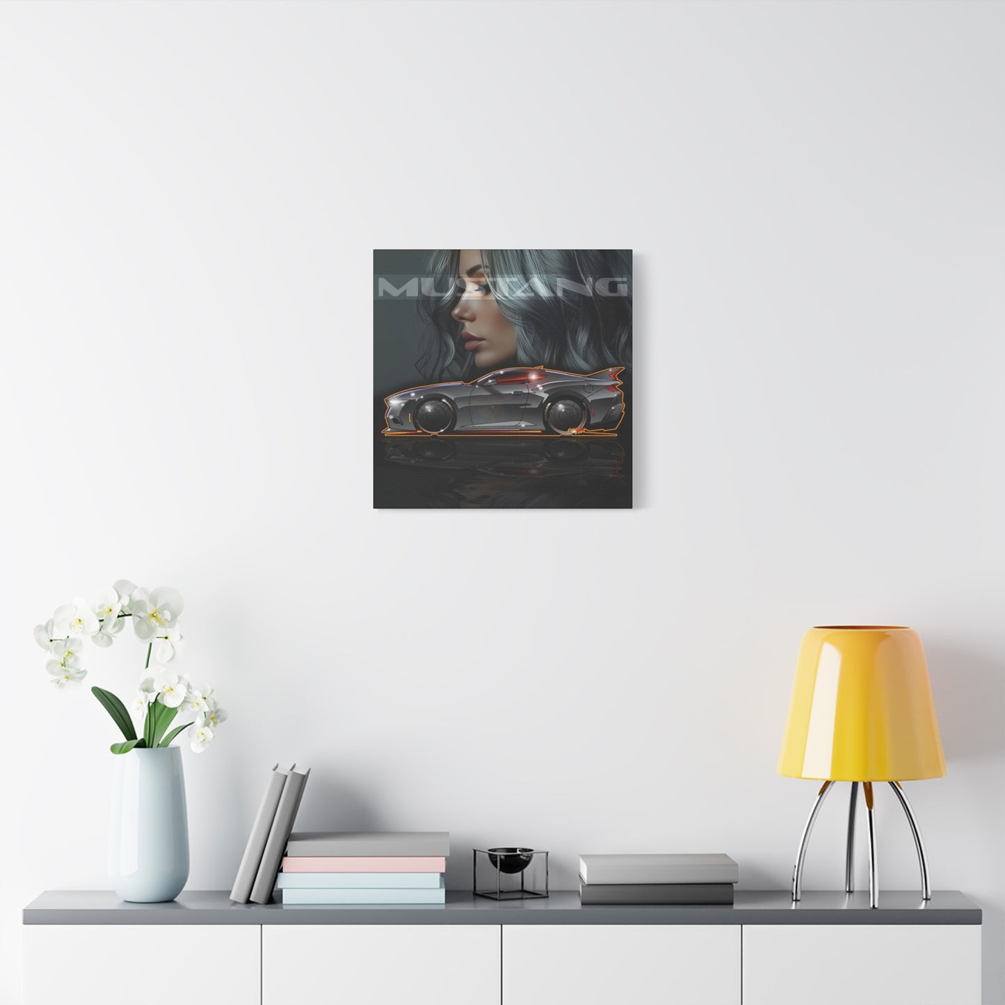 FORD MUSTANG 2025 Silver Streak Fireball Art Canvas Print
