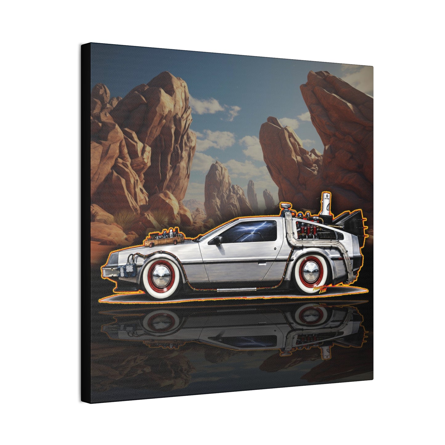 BACK to the FUTURE 3 1885 Delorean Time Machine Collectible Fireball Art Canvas Stretched Print