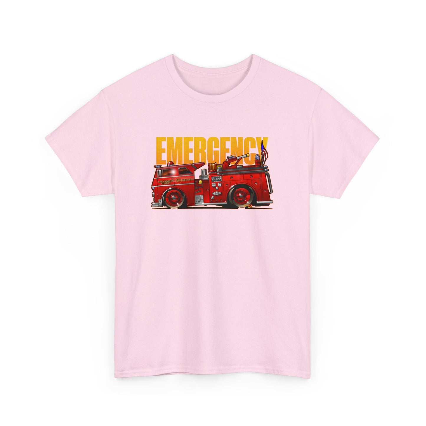 EMERGENCY ENGINE 51 TV Show Concept Art Fire Engine Heavy Cotton Tee 12 Colors