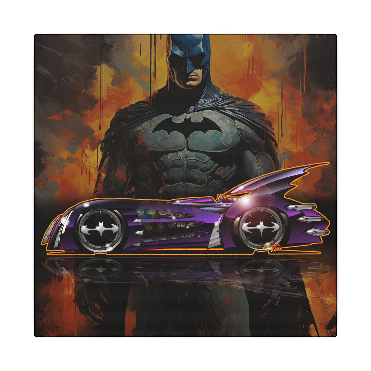 BATMAN & ROBIN 1997 BATMOBILE Movie Car Fireball Art Canvas Print - 12x12
