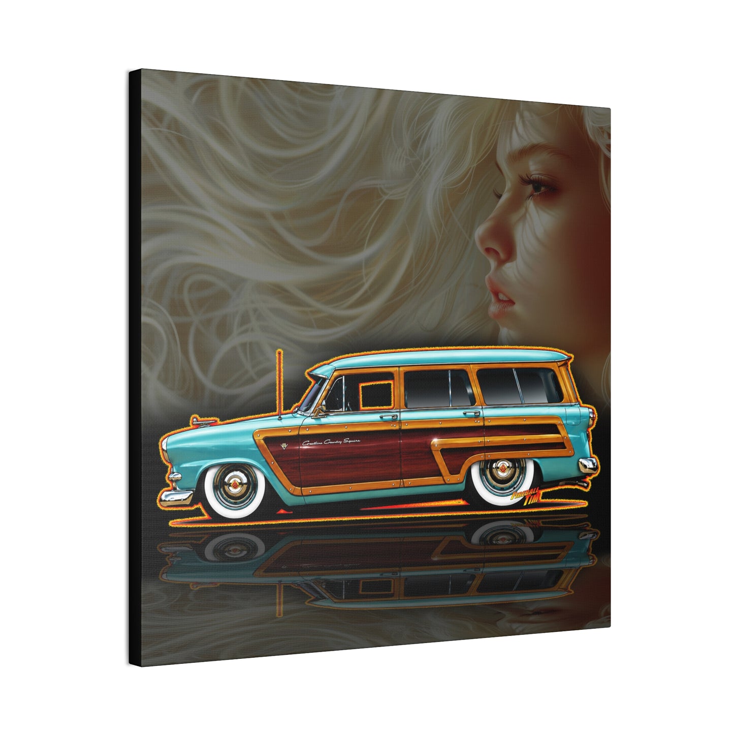 FORD CRESTLINE Country Squire Station Wagon 1953 Collectible Art Canvas Stretched Print