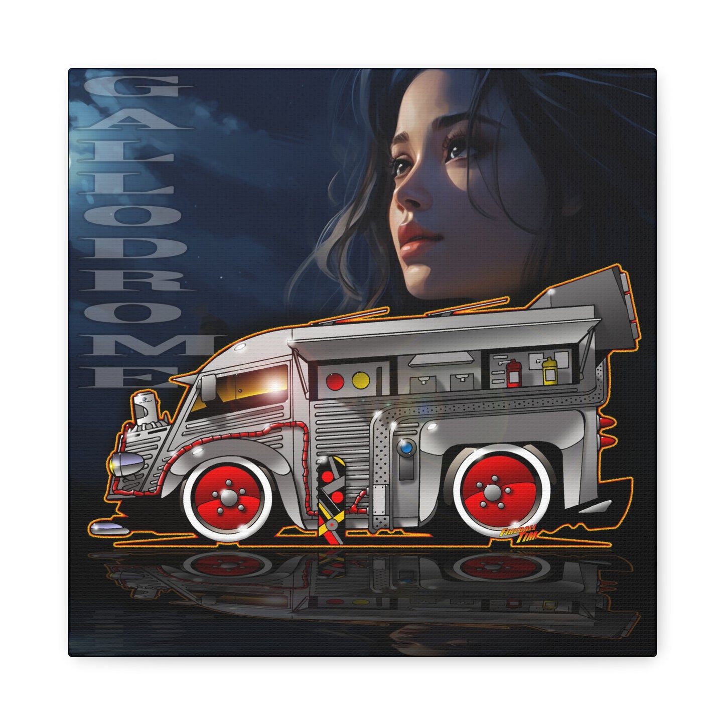 GALLODROME French Food Truck Fireball Art Collectible Canvas Print - 12x12