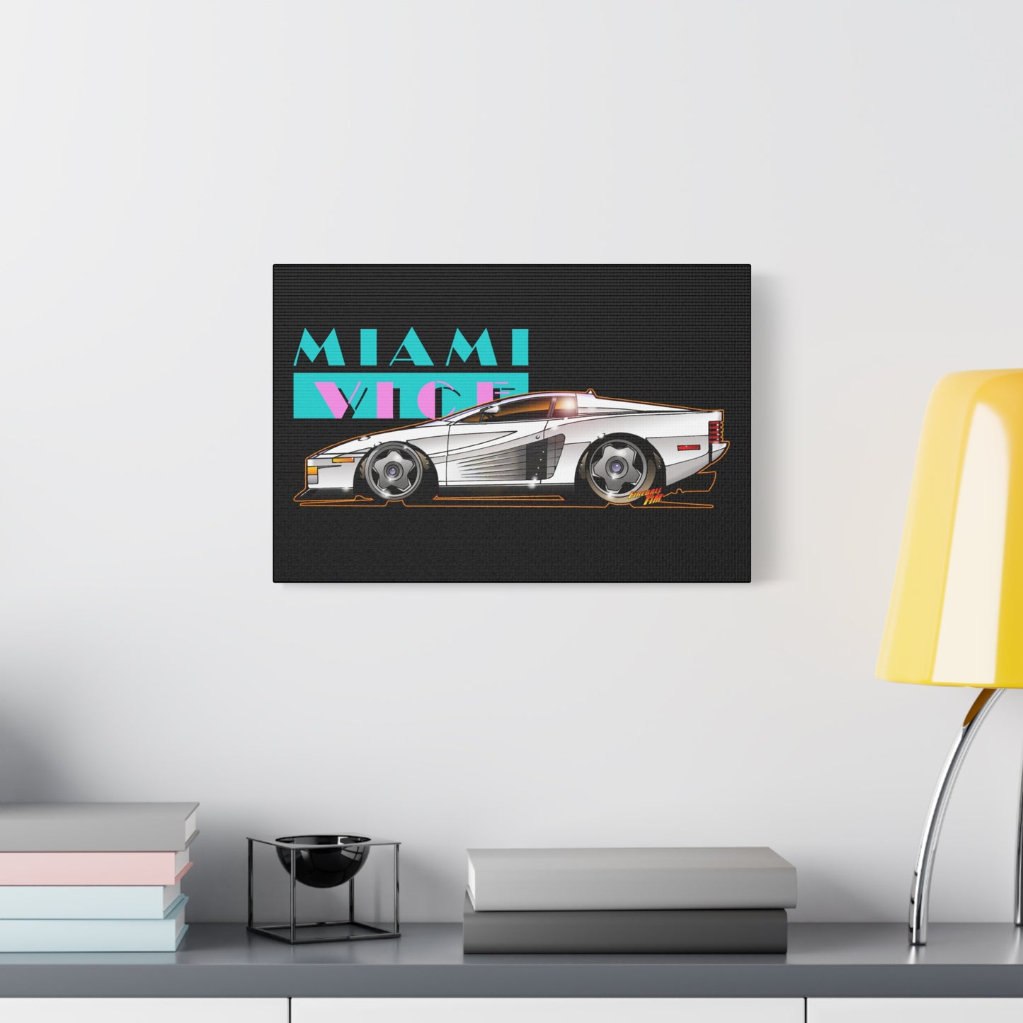 MIAMI VICE FERRARI TESTAROSSA Fireball Canvas Art Wall Print