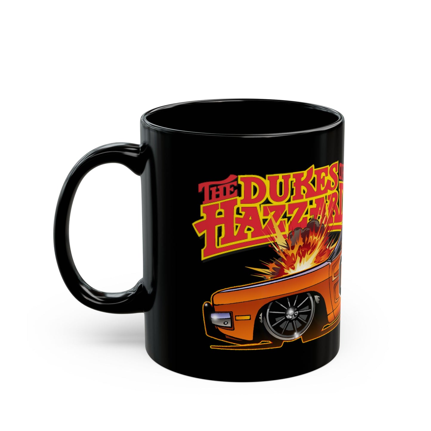 DUKES OF HAZZARD '01' Orange General Lee Charger Black Mug — Retro Car Fan Coffee Cup (11oz/15oz)