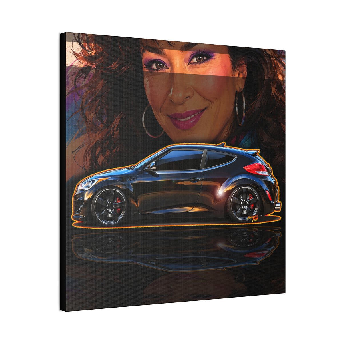 HYUNDAI VELOSTER 2012 Black Betty Collectible Fireball Art Canvas Stretched Print