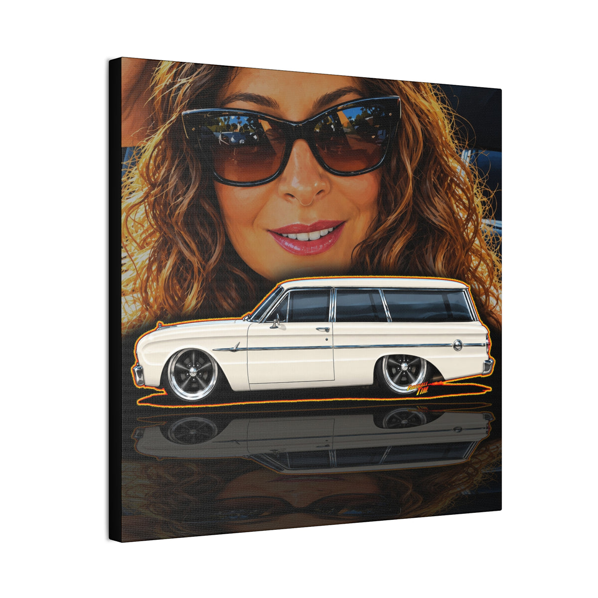 FORD FALCON WAGON Collectible Fireball Art Canvas Stretched Print