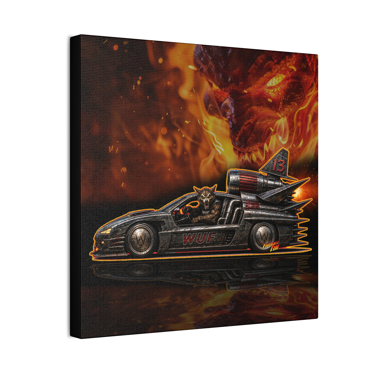 MONSTER MACHINES Wufman Halloween Fireball Art Canvas Stretched Print