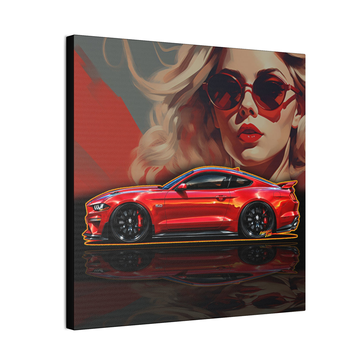 FORD MUSTANG 2019 GT 5.0 Collectible Fireball Art Canvas Stretched Print