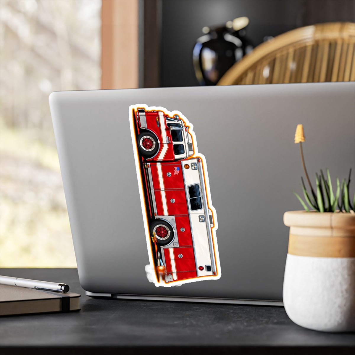 FIRE TRUCK Collectible Fireball Art Stickers in 4 Sizes
