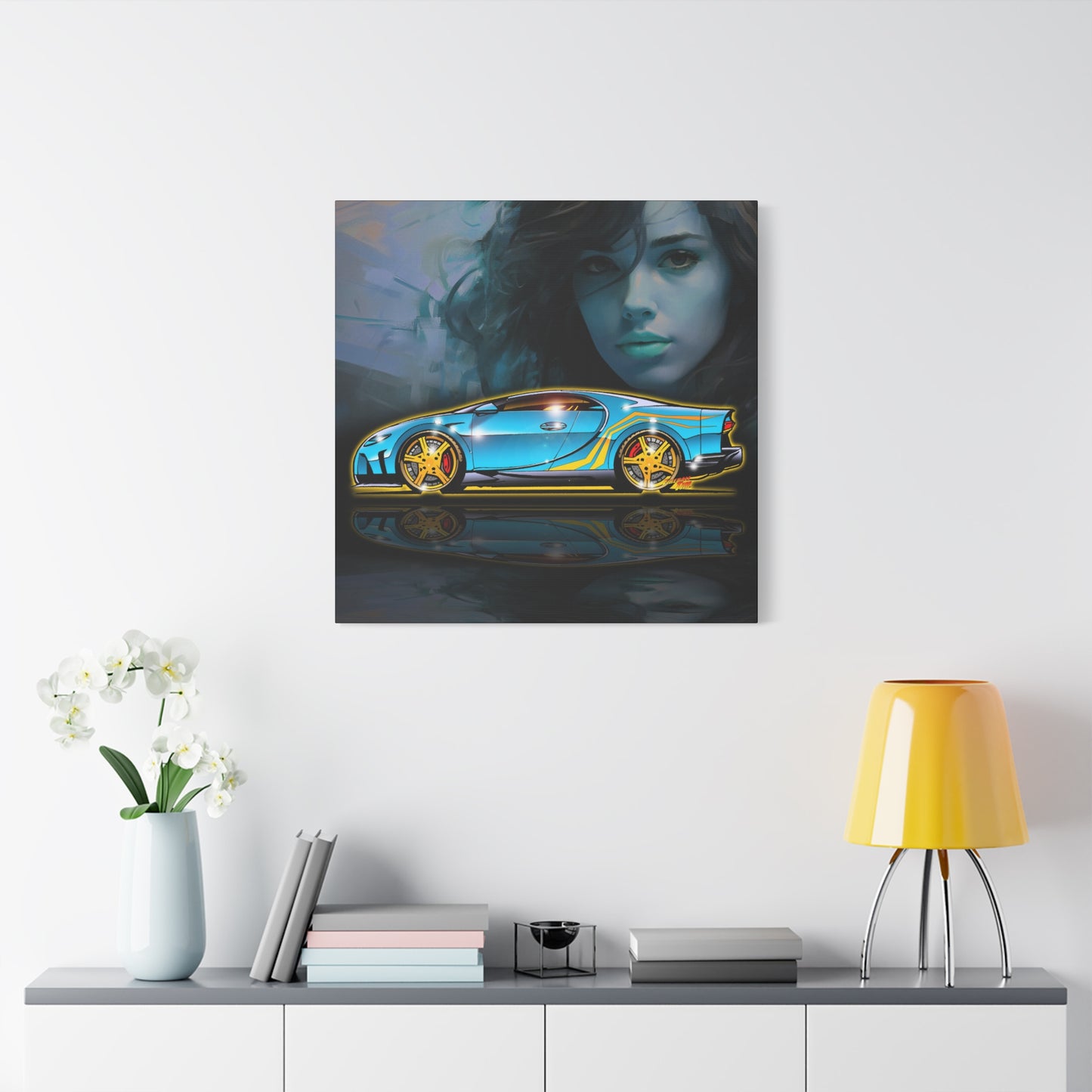 BUGATTI CHIRON Hypercar Fireball Art Canvas Wall Print