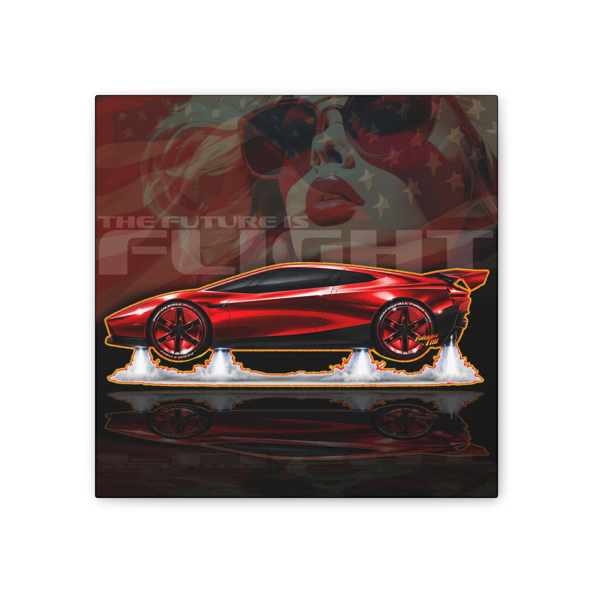 TESLA FLYING ROADSTER Collectible Fireball Art Canvas Stretched Print