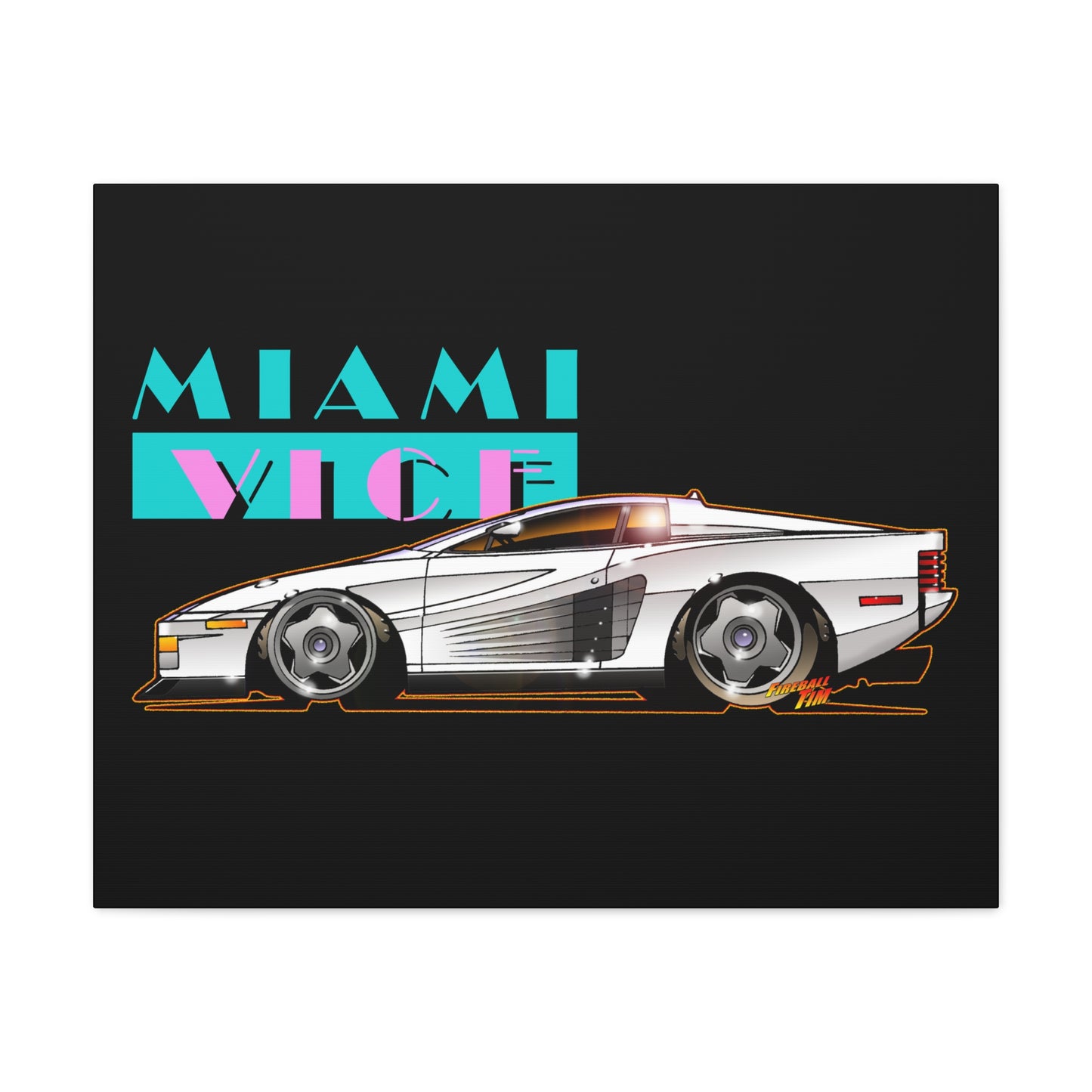 MIAMI VICE FERRARI TESTAROSSA Fireball Canvas Art Wall Print