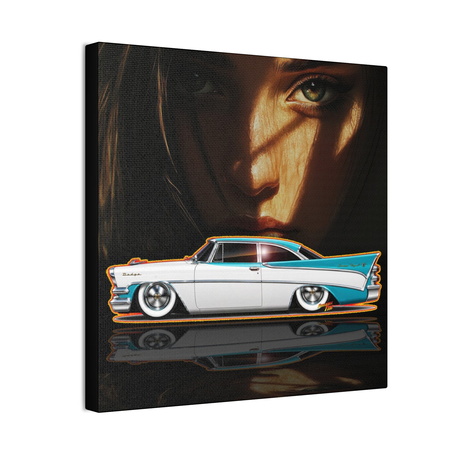 DODGE CUSTOM ROYAL 1957 Collectible Fireball Art Canvas Stretched Print