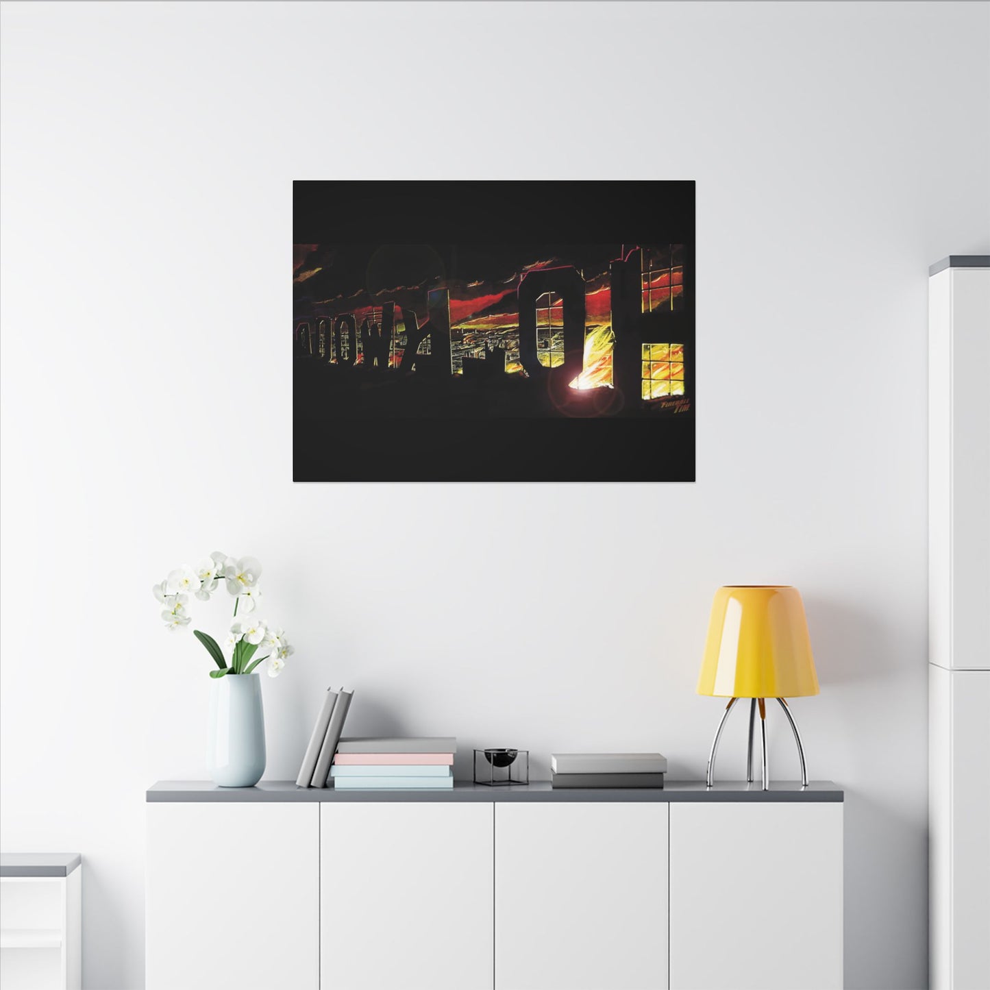ESCAPE FROM LA Hollywood Sigh Fireball Concept Art Canvas Print