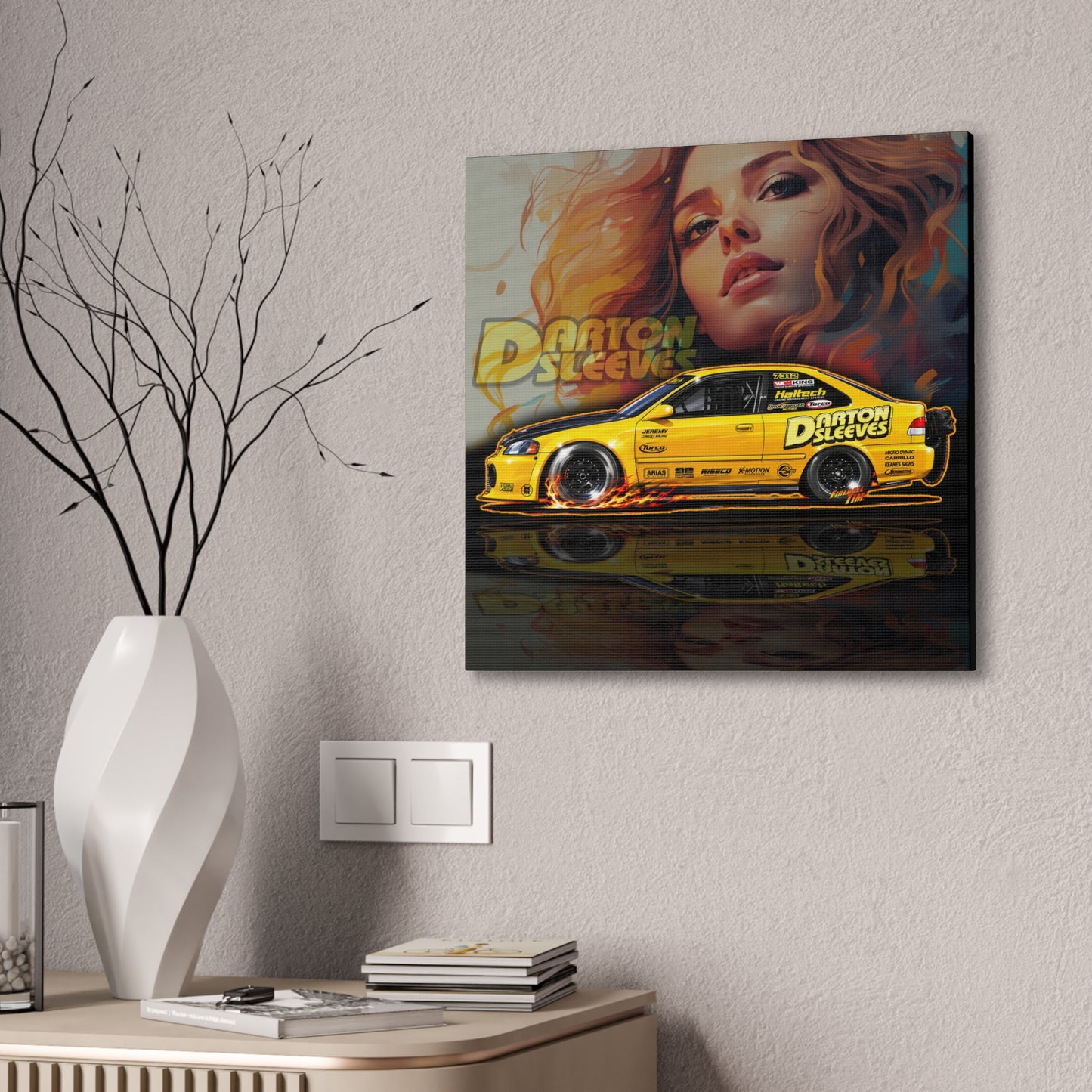 DARTON SLEEVES HONDA Drag Car Collectible Fireball Art Canvas Stretched Print