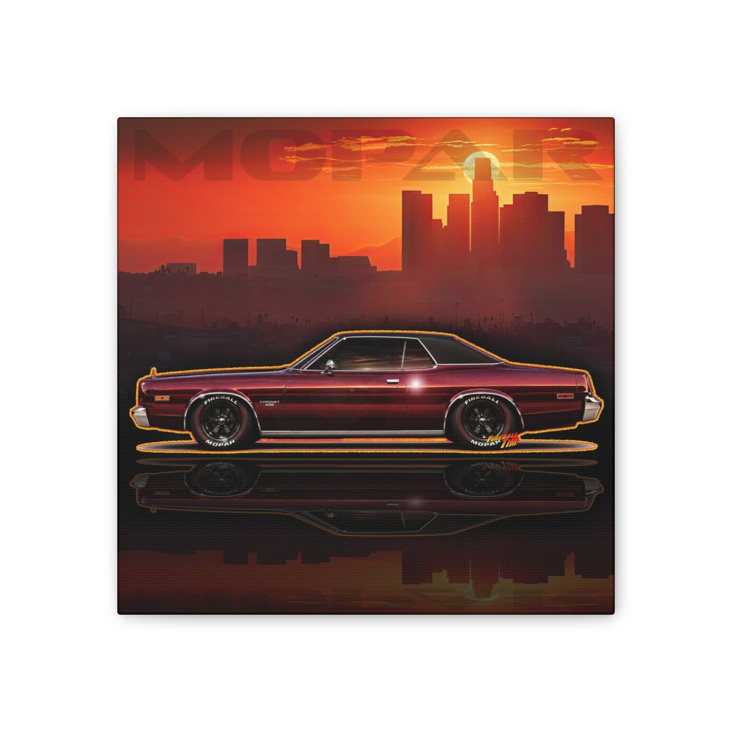 DODGE CORONET 1975 Collectible Fireball Art Canvas Stretched Print