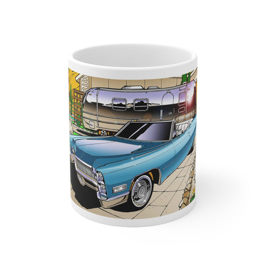 Fireball Tim 1968 CADILLAC & VINTAGE Airstream Ceramic Mug 11oz-Mug-Fireball Tim Garage