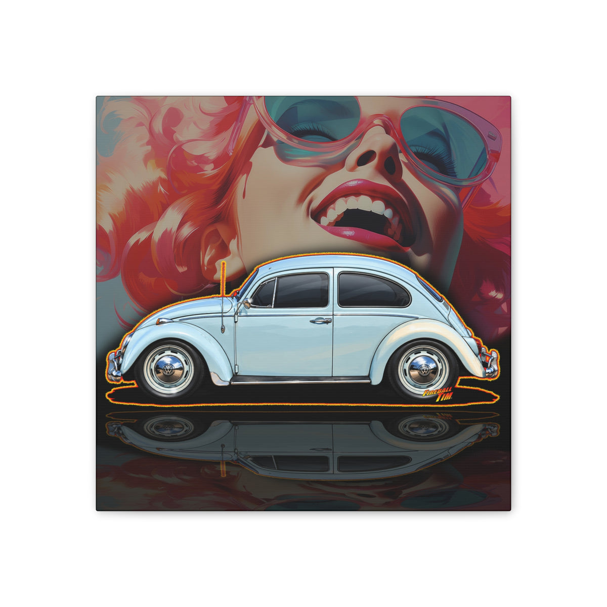 CLASSIC VOLKSWAGEN VW Bug Collectible Fireball Art Canvas Stretched Print