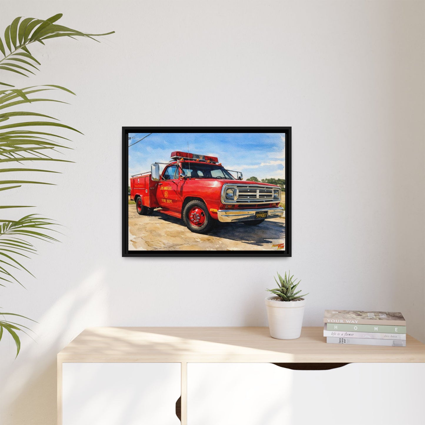 EMERGENCY SQUAD 51 WATERCOLOR PAINTING Fireball TV Car Canvas Print - Framed | Wall Art 24x18