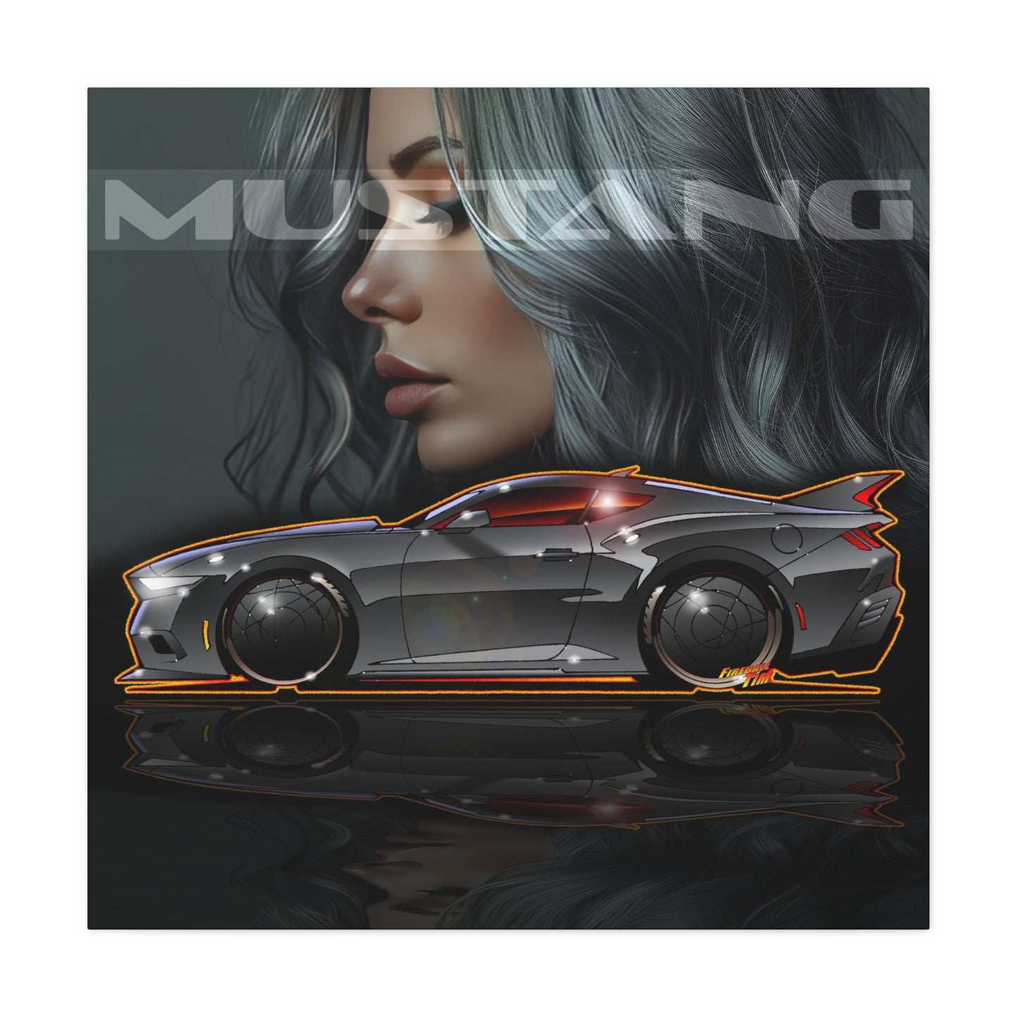 FORD MUSTANG 2025 Silver Streak Fireball Art Canvas Print