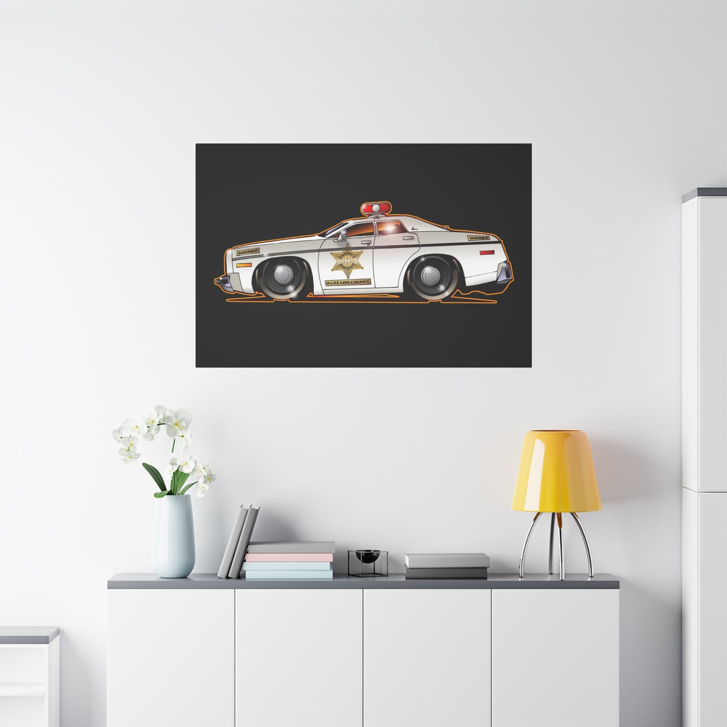 DUKES OF HAZZARD SHERIFF POLICE CAR Fireball Art Canvas Print