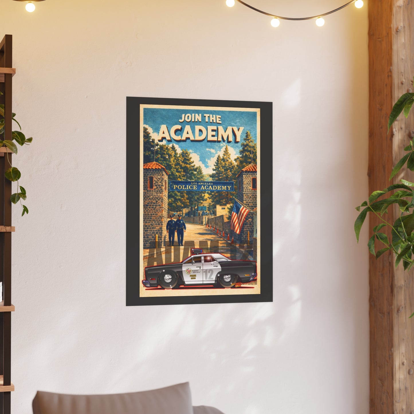 VISIT LOS ANGELES POLICE ACADEMY Adam 12 Plymouth Vintage Fireball Art Travel Poster Satin/Matte