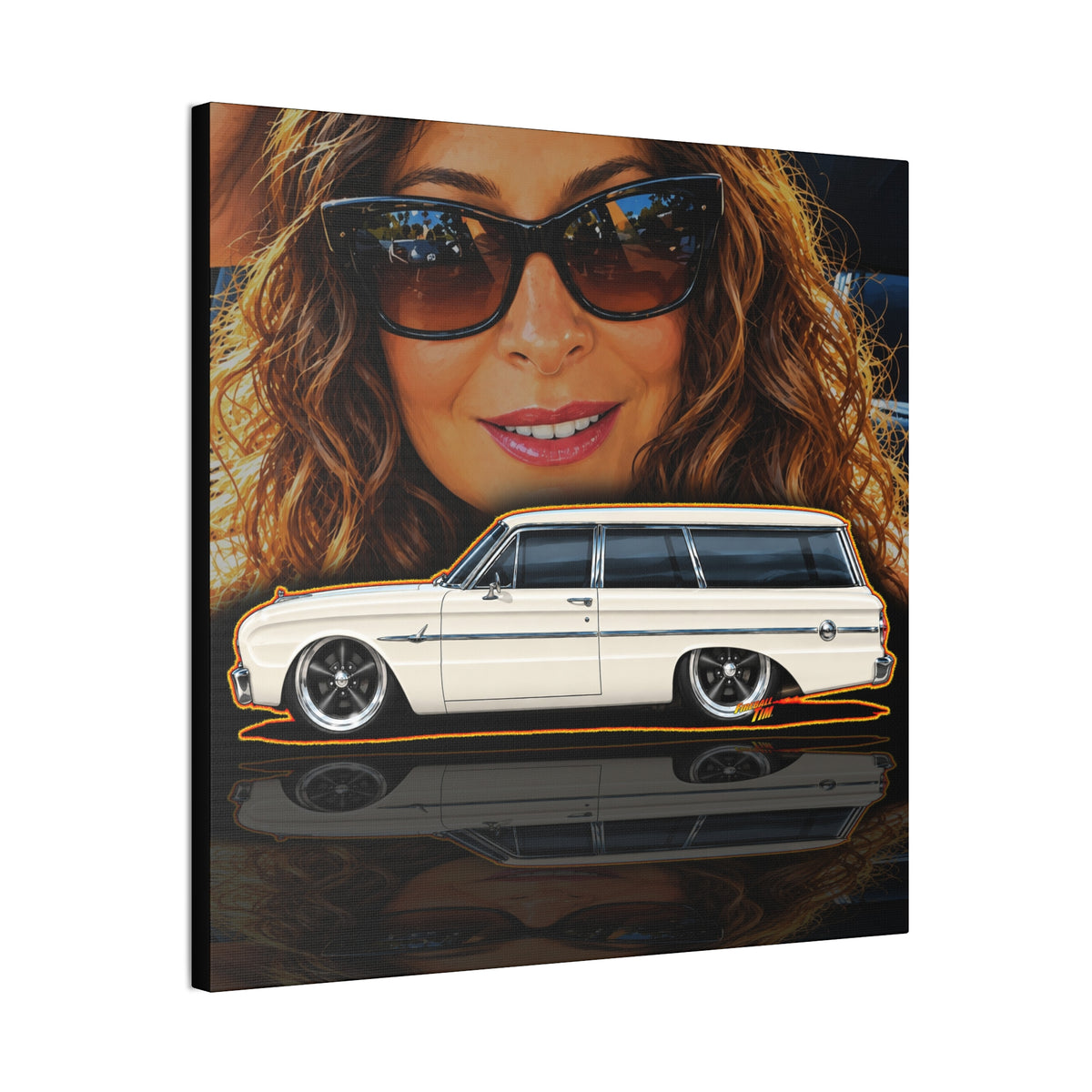 FORD FALCON WAGON Collectible Fireball Art Canvas Stretched Print