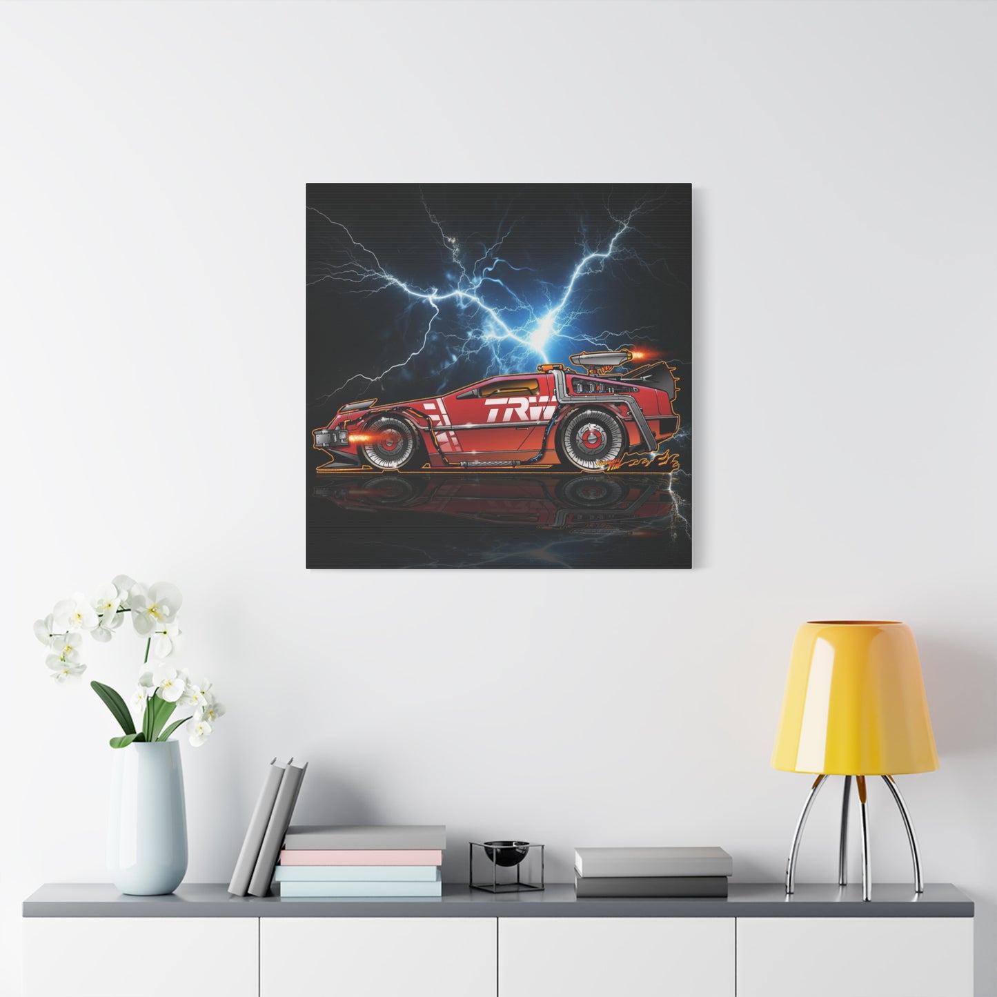 BACK TO THE FUTURE DELOREAN Red Steel Time Machine Canvas Art Wall Print 3 Sizes