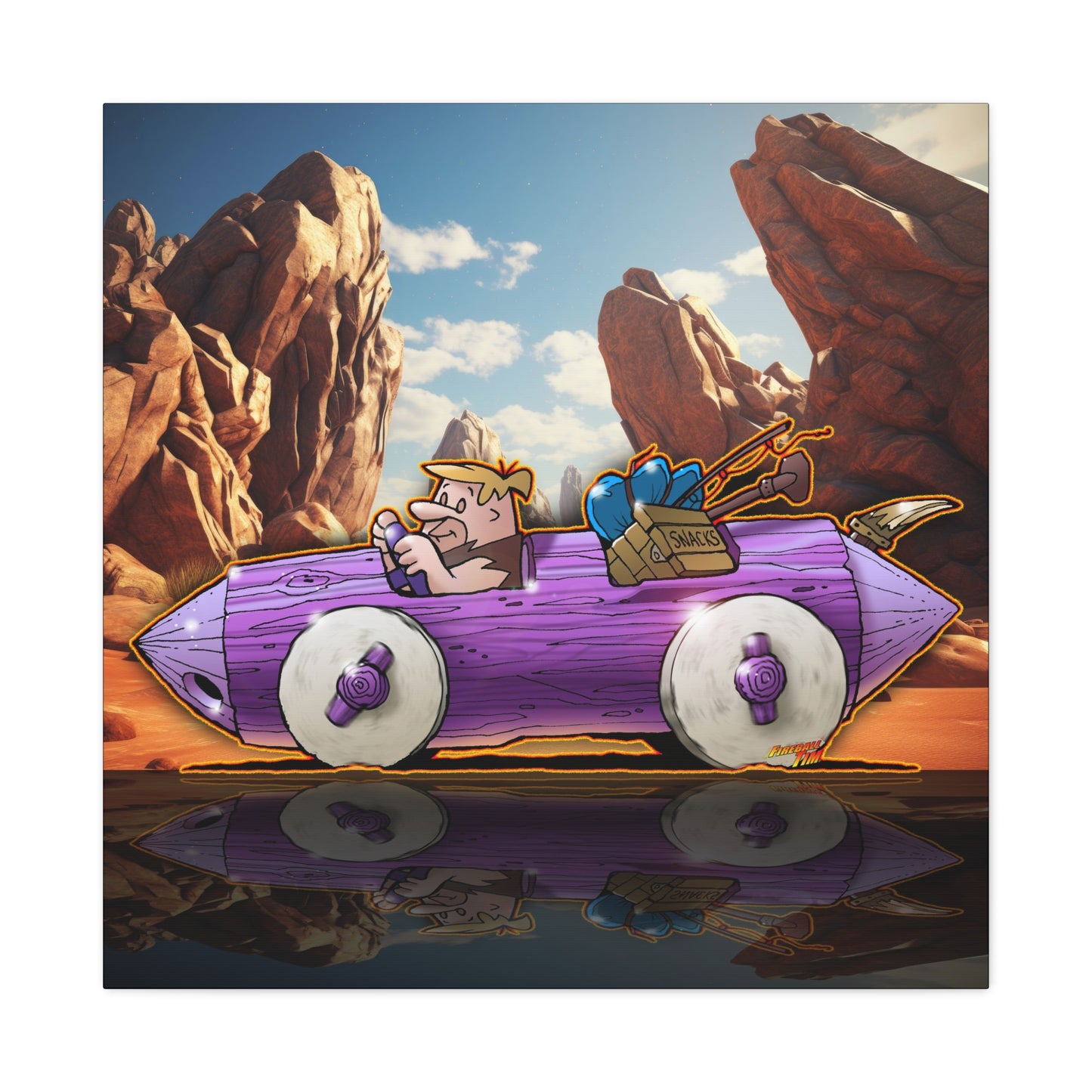 FLINSTONES BARNEY RUBBLE Fireball Art Canvas Wall Print - Multiple Sizes