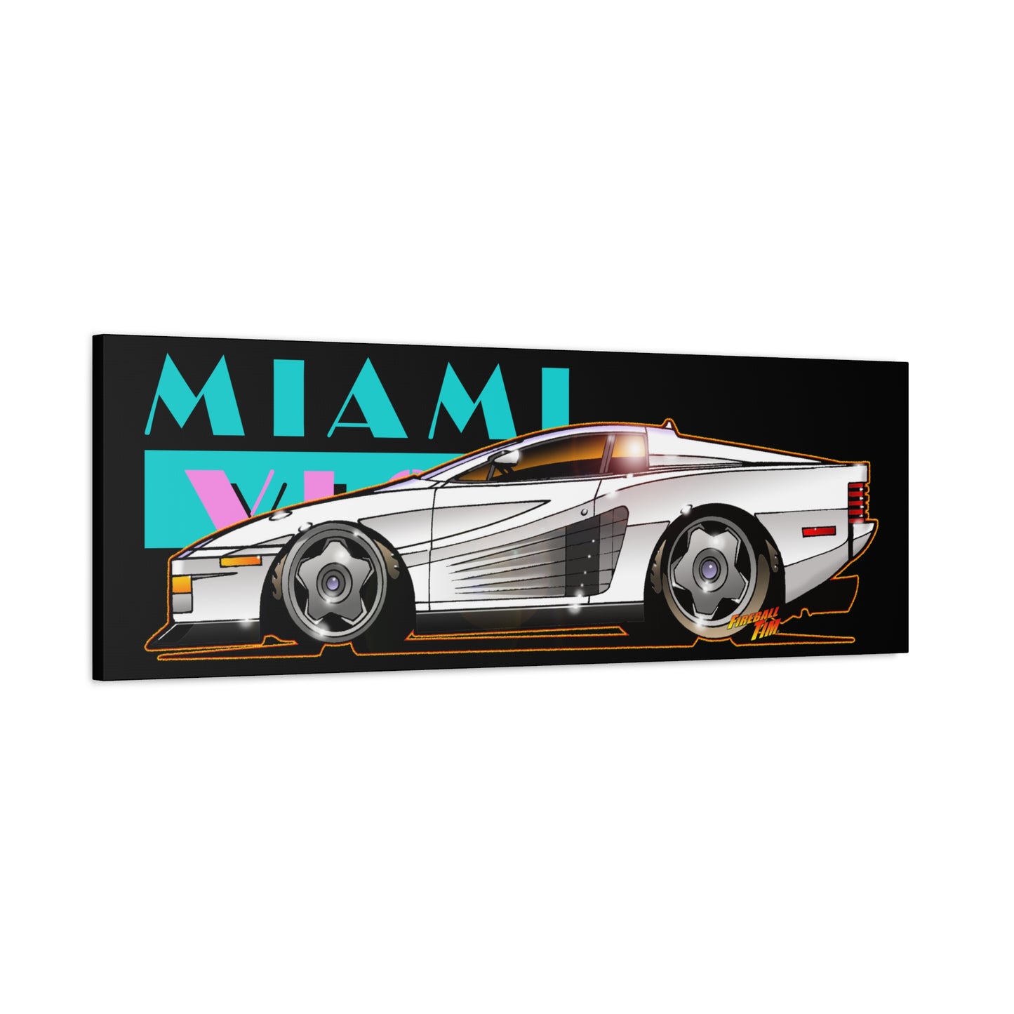 MIAMI VICE FERRARI TESTAROSSA Fireball Canvas Art Wall Print